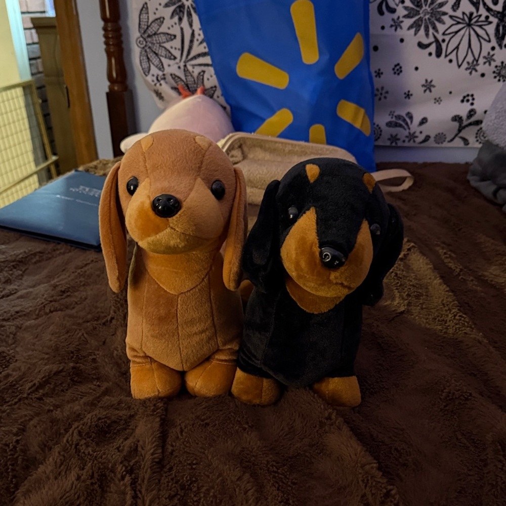 Plush Dachshund Pair - Brown and Black Velvet Dogs